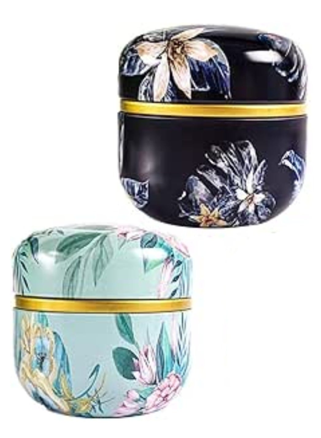 Metal Empty Tins Box, Round Gift Candy Loose Tea Storage Organizer Flower Tinplate Containers  Mini Reusable for Tea Candy DIY Candle Wedding Party Favor Gifts 2 Pcs Assorted