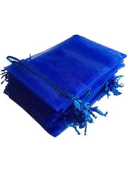 100 Pcs Gift Wrap Bags Royal Blue, Organza Sheer Fabric Sturdy Material, Drawstring Organizer 13 × 18 CM