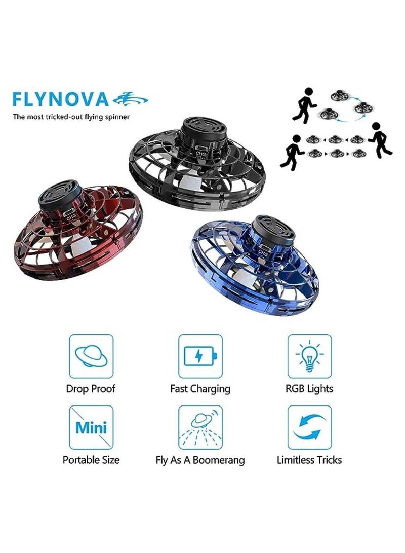 Fingertip Upgrade Flight  Flying Spinner Decompression Toy for Kids Adults Hand Operated   Fly Spinner Drone Led Light Outdoor Fun Game USB Rechargeable (BLACK)