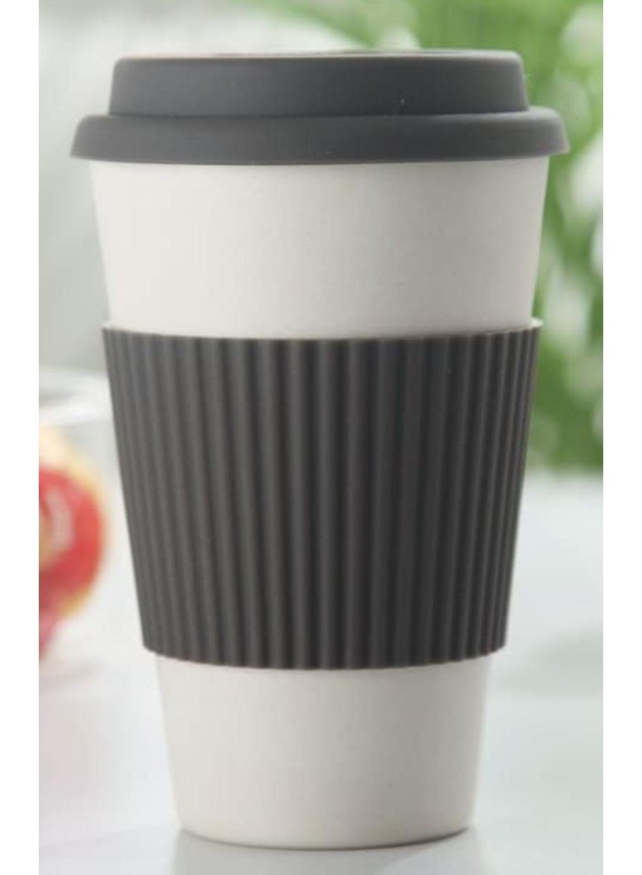 384ML Eco Bamboo Fiber Coffee Mug, Reusable, Portable Eco Mug with Lid and Silicone Handle, Sustainable Organic Bamboo Fiber, BPA Free, Dishwasher & Microwave Safe, Travel-Friendly