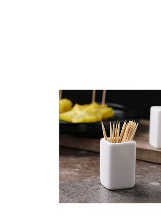 Sizikato 2pcs Simple Pure White Square Ceramic Toothpick Holder.