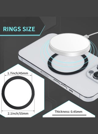 8 Pieces Magnetic Wireless Car Charger Metal Rings with Sticker Universal Metal Rings Compatible with MagSafe Wireless Charger, Black and Silver