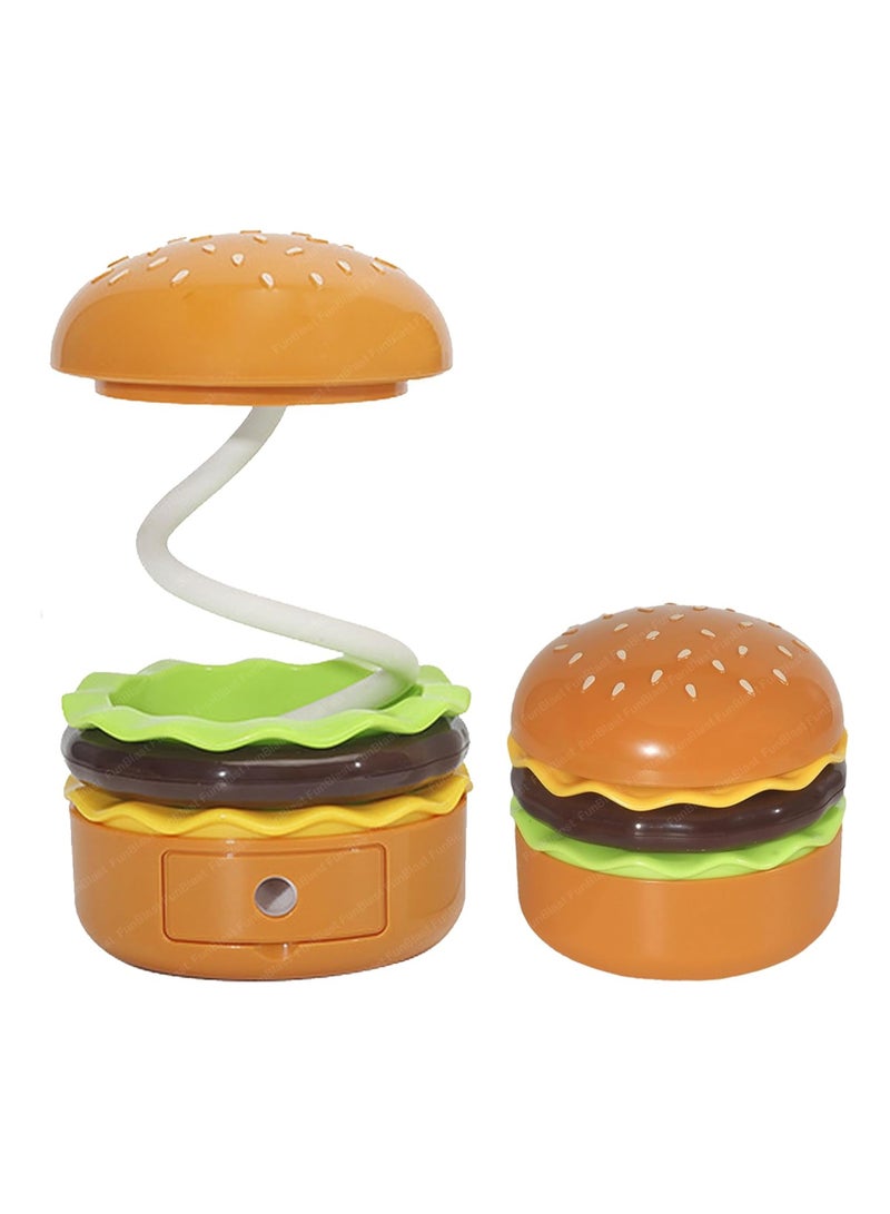"Burger Design Table Lamp - Rechargeable Desk Light with Pen Holder & Sharpener for Kids & Adults, Aqua Green Study Lamp for Home/Office"