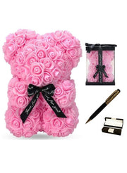 Rose Bear Mothers Day Girlfriend Teddy Perfect Anniversary's Wedding Bridal Showers  Gift (PINK) with Gift for Luxury High Quality Metal Ballpoint Pen and Refill with Box