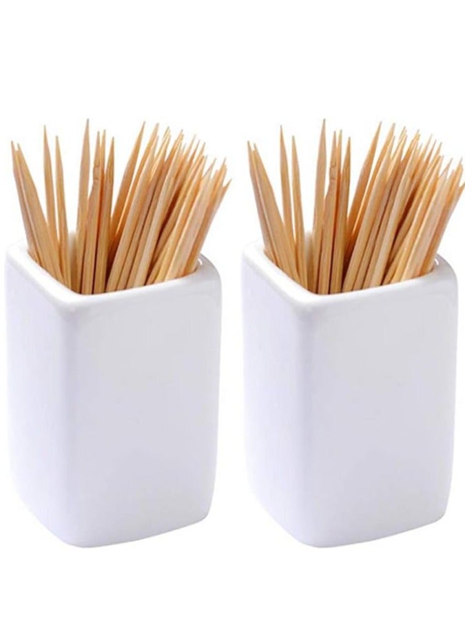 Sizikato 2pcs Simple Pure White Square Ceramic Toothpick Holder.