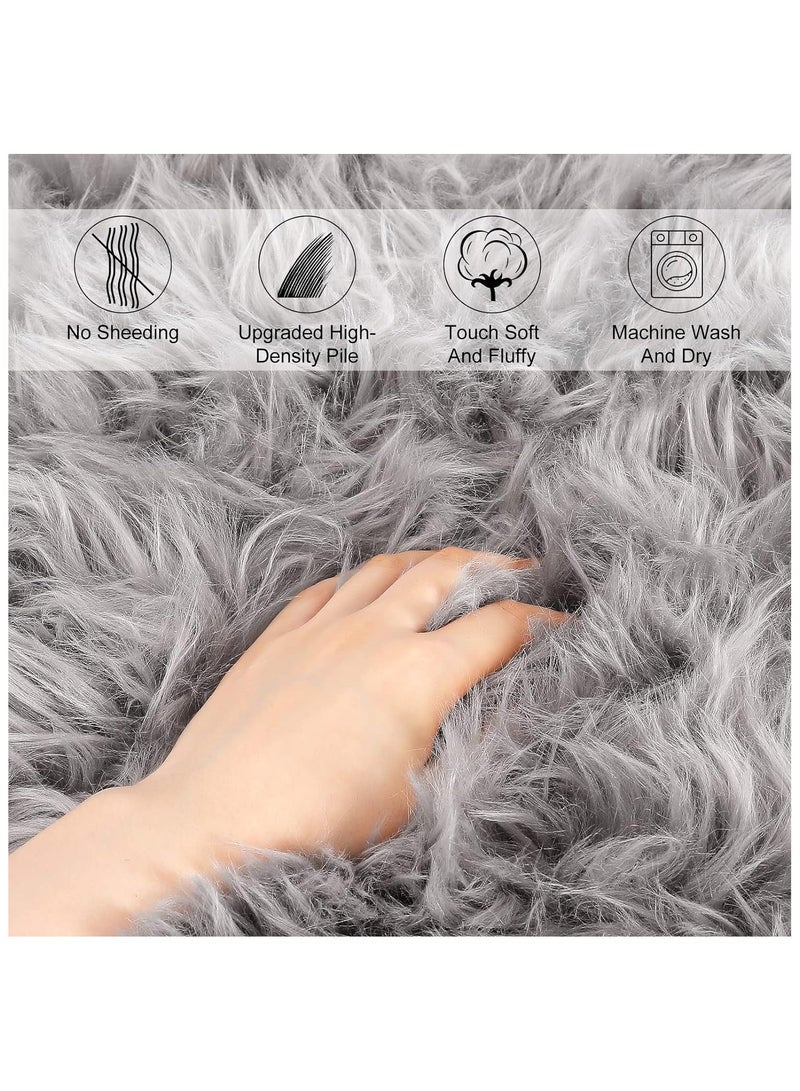 Ultra Soft Faux Sheepskin Fur Rug Grey Fluffy Area Rug Shag Rug Carpets for Bedroom Living Room GREY COLOR 99X50CM