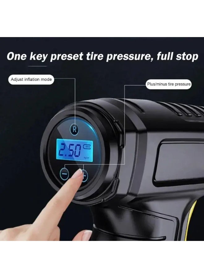 Portable Air Compressor Car Rechargeable Tire Inflator Electric Pump LED Flash Screen With Nozzle Set for Car, Motor, Bike, Ball