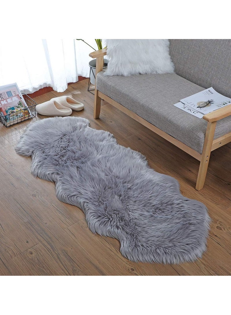 Ultra Soft Faux Sheepskin Fur Rug Grey Fluffy Area Rug Shag Rug Carpets for Bedroom Living Room GREY COLOR 99X50CM