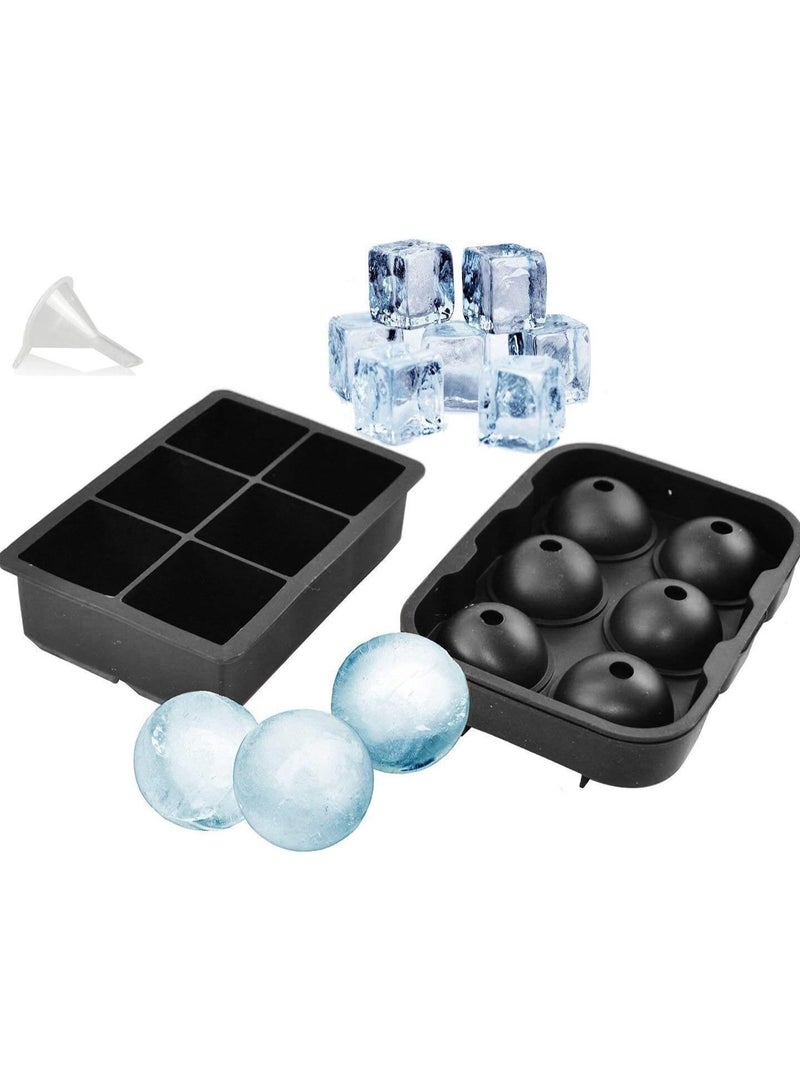 Silicone Ice Cube Tray with Lid – Easy Release, Odourless, Food-Grade, Spill-Resistant 6 Large Ice Cube Mould with for Drinks, Black 1 Pack