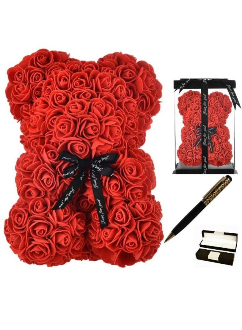 Rose Bear Mothers Day Girlfriend Teddy Perfect Anniversary's Wedding Bridal Showers  Gift (RED) with Free Gift for Luxury High Quality Metal Ballpoint Pen and Refill with Box