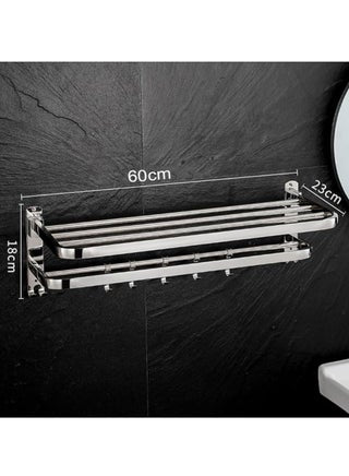 SUS 304 Stainless Steel Perforation-free Bathroom Towel Rack, Bath Towel Rack Bathroom Thickened Bathroom Rack With Towel Rack and Hooks "Foldable Towel Rack ( 60cm x 18cm x 23cm)