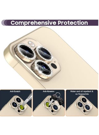 Camera Lens Protector Compatible for iPhone 14 Pro/iPhone 14 Pro Max, [Anti-Scratch] Premium Tempered Glass Film Aluminum Alloy Lens Ring Cover – GOLD DIAMOND