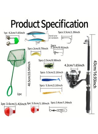 Portable Fishing Rod & Reel Combo Kit – Lightweight Spincast Set with Hooks – Ideal for Beginners, Kids & Youth