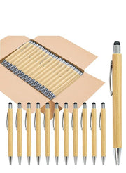 Vitacelli Bamboo Pens Bulk with Touch Stylus Tip Wooden Bamboo Pens Engraving Wooden Ballpoint Pen Customizable Gift Pen Black Ink Pack of 10 | Best Price UAE | Dubai, Abu Dhabi