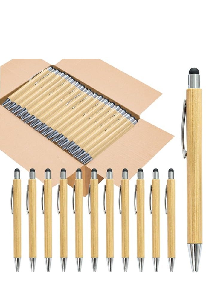 Vitacelli Bamboo Pens Bulk with Touch Stylus Tip Wooden Bamboo Pens Engraving Wooden Ballpoint Pen Customizable Gift Pen Black Ink Pack of 10 | Best Price UAE | Dubai, Abu Dhabi