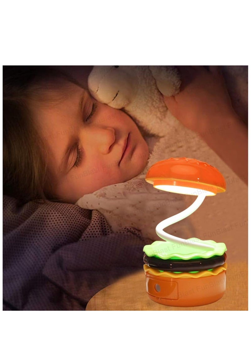 "Burger Design Table Lamp - Rechargeable Desk Light with Pen Holder & Sharpener for Kids & Adults, Aqua Green Study Lamp for Home/Office"