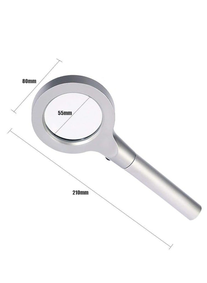 Magnifying Handheld Silver Magnifying Glass, 30X Magnification, With LED Lights, Optical High-definition Lenses, Reading Magnifier, DIY Handicraft Carving And Restoration, Identification of Sentences
