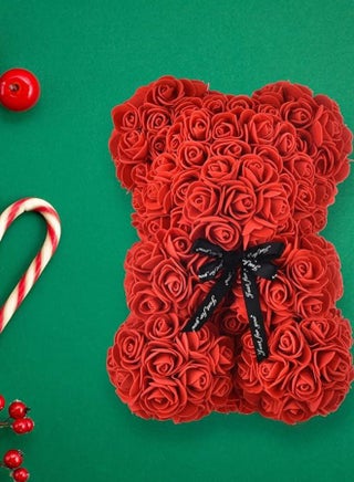 Rose Bear Gift Rose Teddy Bear On Every Rose Bear Flower Bear Perfect for Anniversaries Clear Gift Box Included Red 10Inch Height