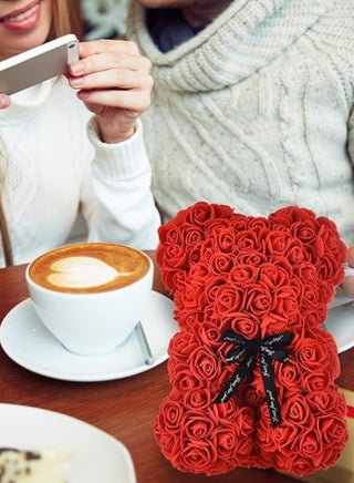 Rose Bear Gift Rose Teddy Bear On Every Rose Bear Flower Bear Perfect for Anniversaries Clear Gift Box Included Red 10Inch Height