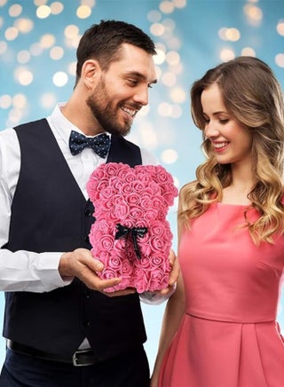 Rose Bear Gift Rose Teddy Bear On Every Rose Bear Flower Bear Perfect for Anniversaries Clear Gift Box Included Pink 10Inch Height