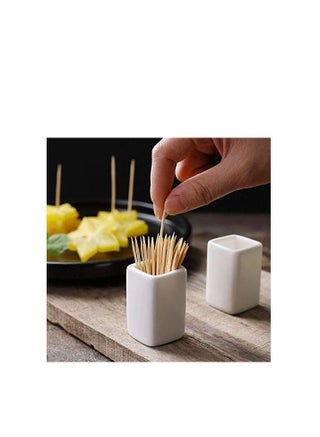 Sizikato 2pcs Simple Pure White Square Ceramic Toothpick Holder.