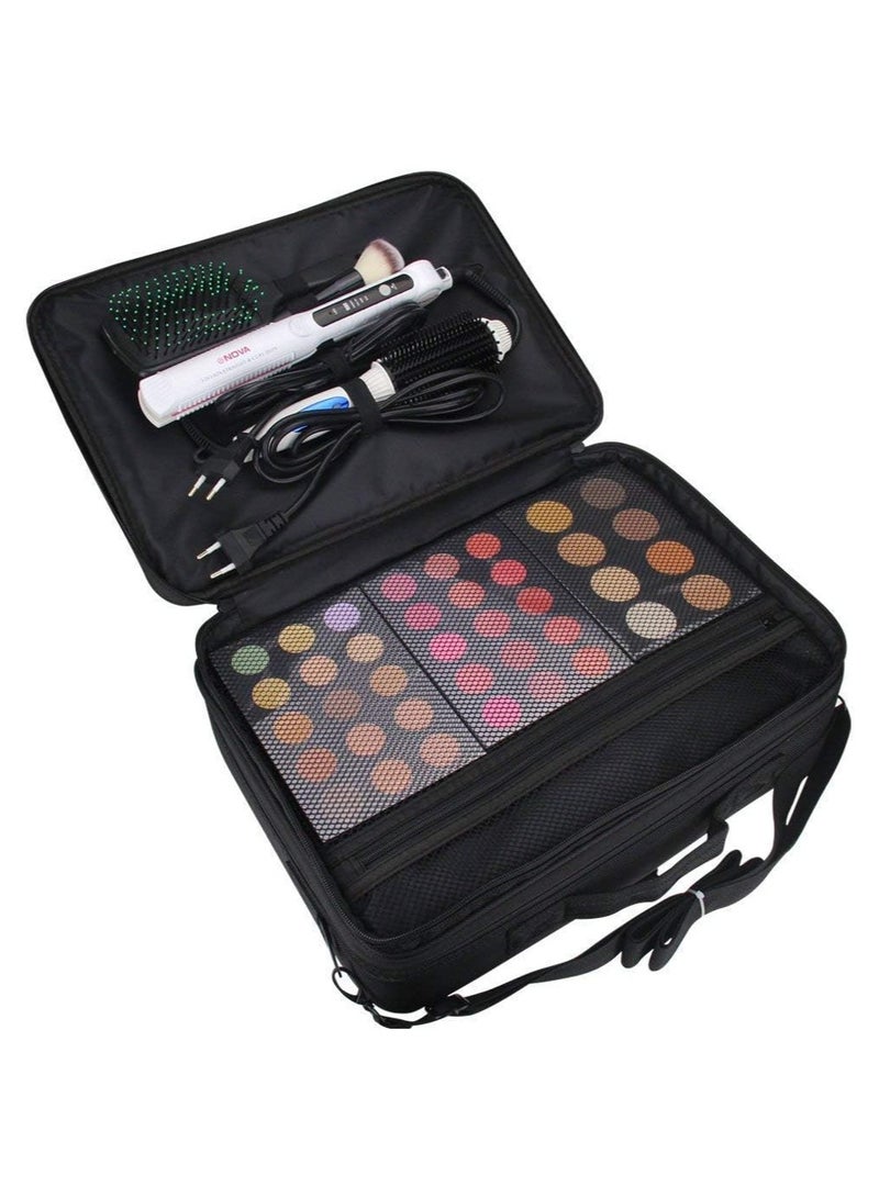 Makeup Case Large Makeup Bag Professional Train Case 16.5 inches Travel Cosmetic Organizer Brush Holder Waterproof Makeup Artist Storage Box, 3 Layer Large Capacity (BLACK)