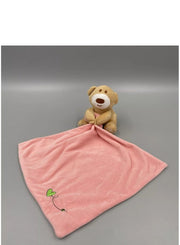 "Vitacelli Tan Teddy Bear Lovey Baby Security Blanket - Soft Pink Velour with Green Heart"