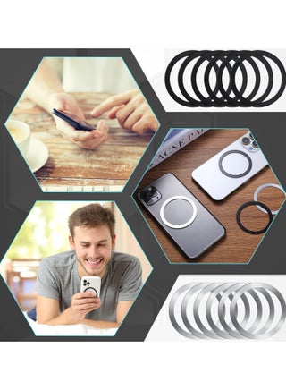 8 Pieces Magnetic Wireless Car Charger Metal Rings with Sticker Universal Metal Rings Compatible with MagSafe Wireless Charger, Black and Silver