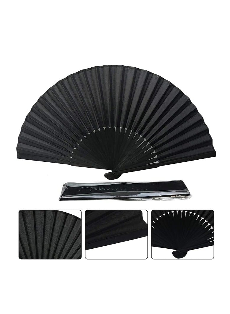 2 Pieces Folding Hand Fan, Black Silk Fabric Bamboo Ribs Hand Held, Chinese Japanese Vintage Silk Fans Fan for Wedding, Dancing, Church, Party, Gift Gift, DIY Creating