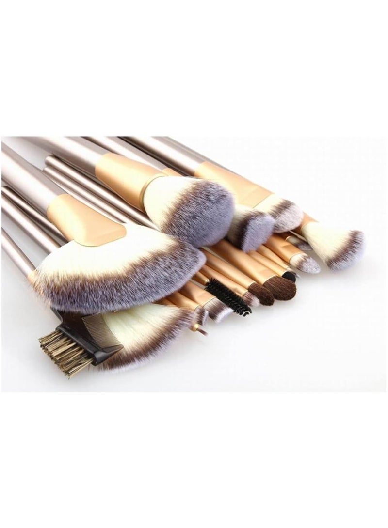 18-Piece Premium Makeup Brush Set with Elegant Gold Handles & Storage Bag