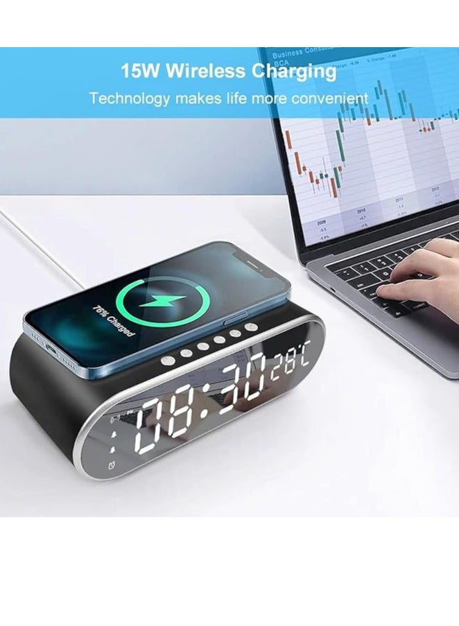 Alarm Clock with Wireless Charging, New 15W Faster Charging, Alarm Clocks for Heavy Sleepers Adults, Digital Alarm Clock for Bedroom, Home, or Office (Black)