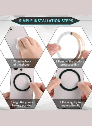 8 Pieces Magnetic Wireless Car Charger Metal Rings with Sticker Universal Metal Rings Compatible with MagSafe Wireless Charger, Black and Silver
