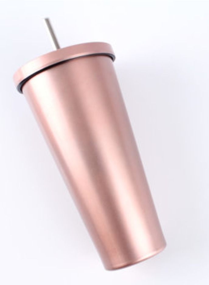Double Wall Tumbler with Lid and Straw Stainless Steel Insulation Cup Vacuum Thermal Coffee Mug Hot and Cold Travel Mug Leakproof and Car-Friendly Rose Gold 475ML