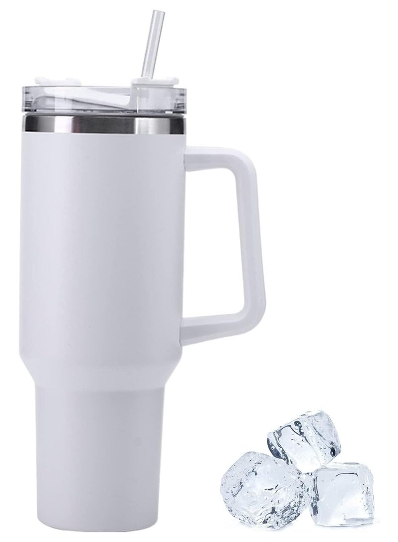 " Travel Mug with Handle and Straw - Stainless Steel, Leak-Proof, Vacuum Insulated Coffee Mug with Lid for Hot & Cold Beverages"