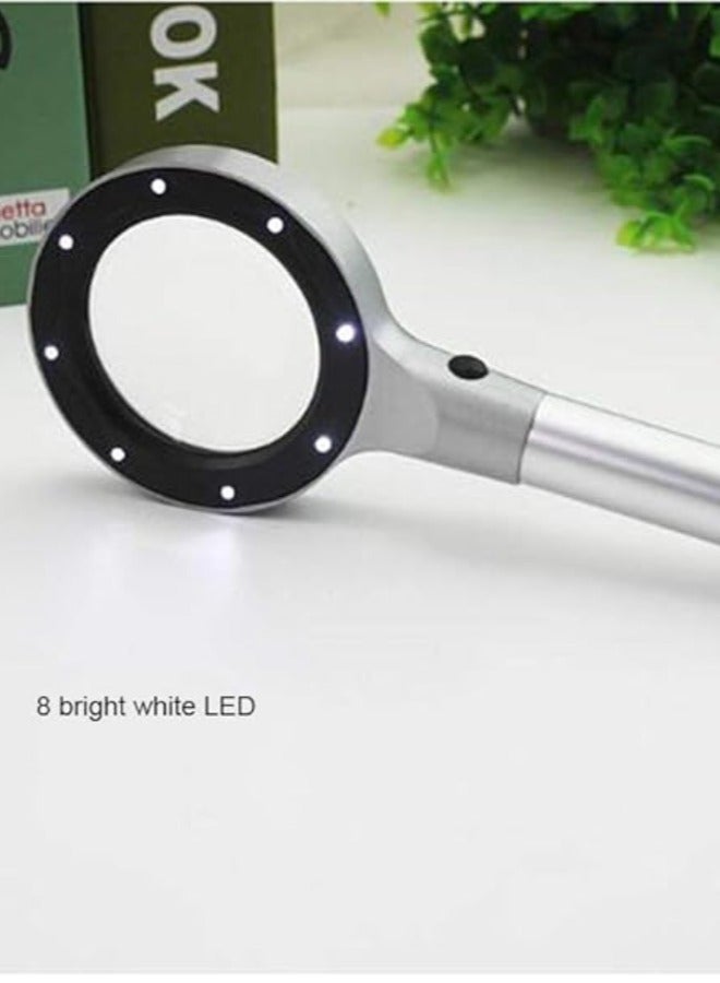 Magnifying Handheld Silver Magnifying Glass, 30X Magnification, With LED Lights, Optical High-definition Lenses, Reading Magnifier, DIY Handicraft Carving And Restoration, Identification of Sentences