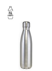 1000ml Stainless Steel Water Bottle Double Walled Sports Water Bottle Vacuum Insulated Cola Shape Travel Thermal Flask Free, Silver SUS304