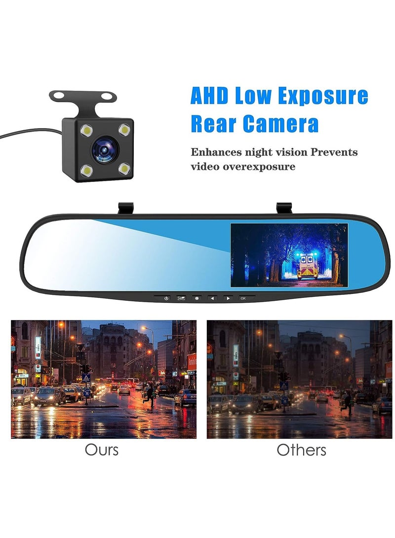 Dash Cams for Cars Front and Rear, Dual Lens HD 1080P 4. 3in Car DVR Rearview Mirror Camera Dash Cam Video Recorder