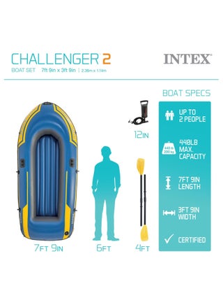 Challenger Inflatable Boat Set – Durable Pvc With Deluxe Oars, High-Output Pump, Triple Air Chambers & Heavy-Duty Grab Handle (236X114X41 Cm)