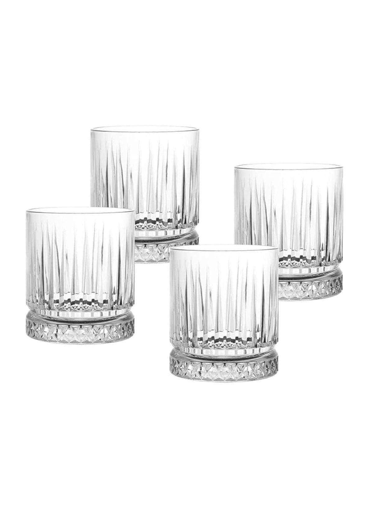 Glasses Set of 4, Transparent, 355 ML Multi Line Design Glass for Drinking Bourbon, Cocktails, Cognac - Old Fashioned Cocktail Tumblers