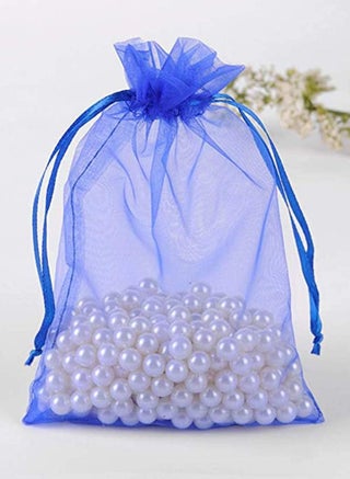 100 Pcs Gift Wrap Bags Royal Blue, Organza Sheer Fabric Sturdy Material, Drawstring Organizer 13 × 18 CM
