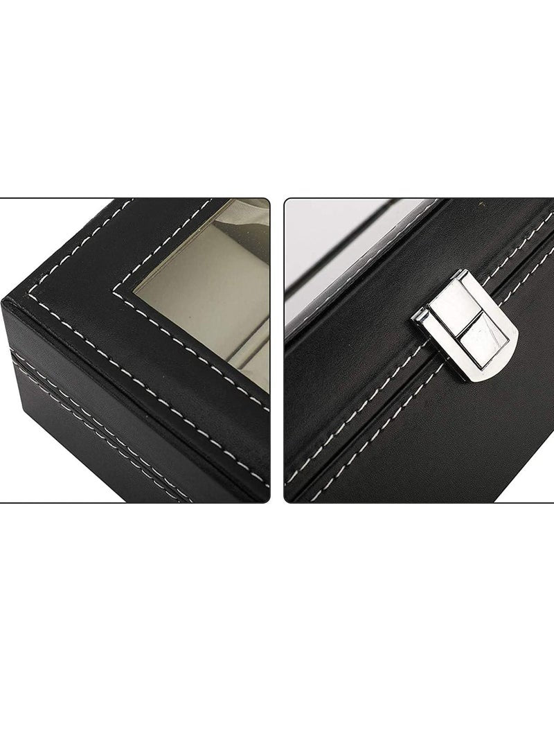 Premium PU Leather Watch Box, Watch Holder, Watch Organizer with Glass Lid, Watch Case with Removable Watch Pillow, Velvet Lining, Metal Clasp, Watch Display (10 Slot) Size: 30x19x13CM