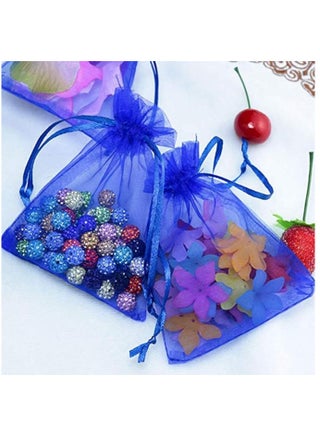 100 Pcs Gift Wrap Bags Royal Blue, Organza Sheer Fabric Sturdy Material, Drawstring Organizer 13 × 18 CM