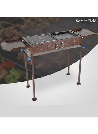 Foldable Stainless Steel Charcoal Barbecue Grill – Portable Outdoor & Camping BBQ Grill for 5-15 People, Ideal for Home & Picnic Use (Brown)