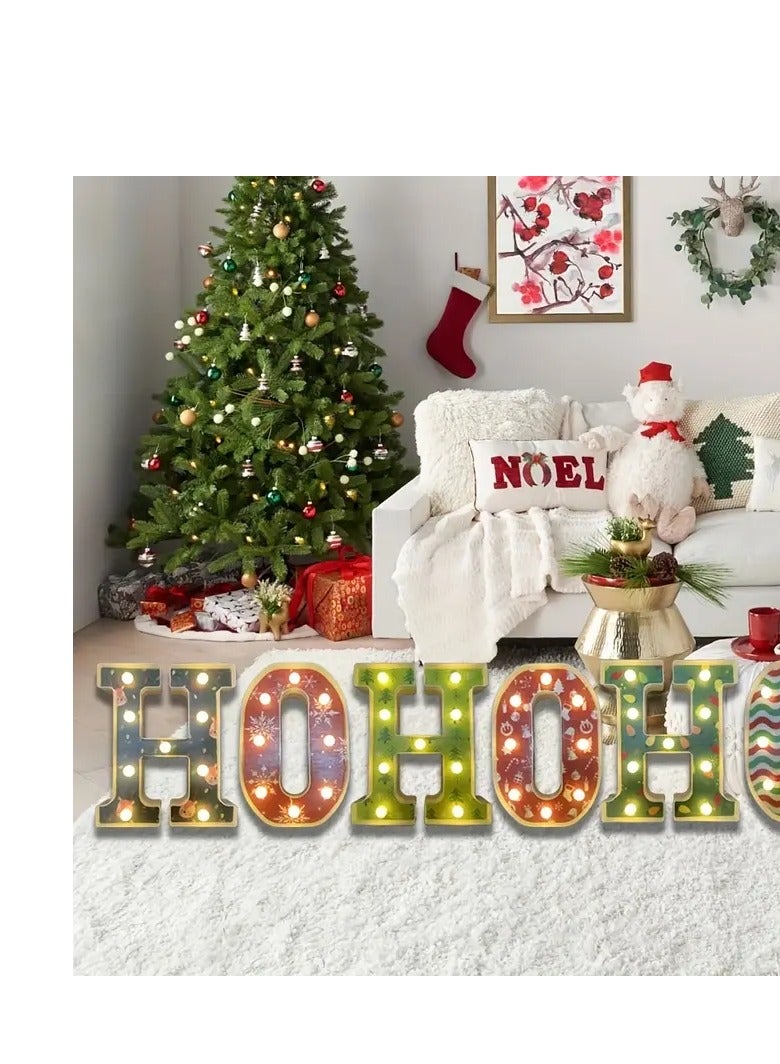 HOHOHO Warm white Letter Christmas Lights - 6pcs Battery-Operated Decorative Sign for Holiday Bedroom & Home Indoor Festivities, AA Batteries Not Included