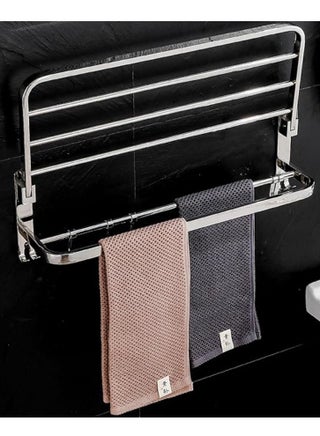 SUS 304 Stainless Steel Perforation-free Bathroom Towel Rack, Bath Towel Rack Bathroom Thickened Bathroom Rack With Towel Rack and Hooks "Foldable Towel Rack ( 60cm x 18cm x 23cm)