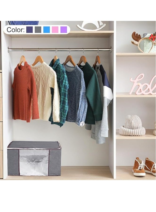 Clothes Storage Bag Foldable Storage Bins for Clothes, Comforters Storage Bags with Reinforced Handle Sturdy Zipper Closet Organizer with Clear Window Purple