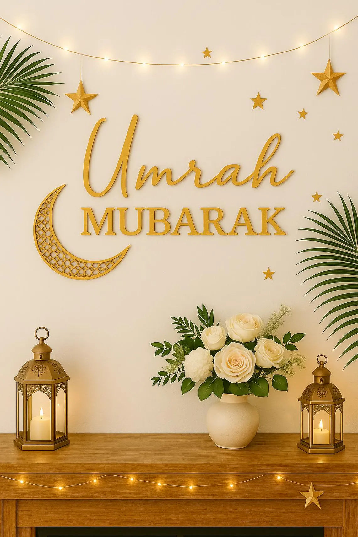 Umrah Mubarak Wall Art | 3D Printed Islamic Home Decor | Umrah Gift | Crescent Moon Muslim Sign for Hajj or Ramadan