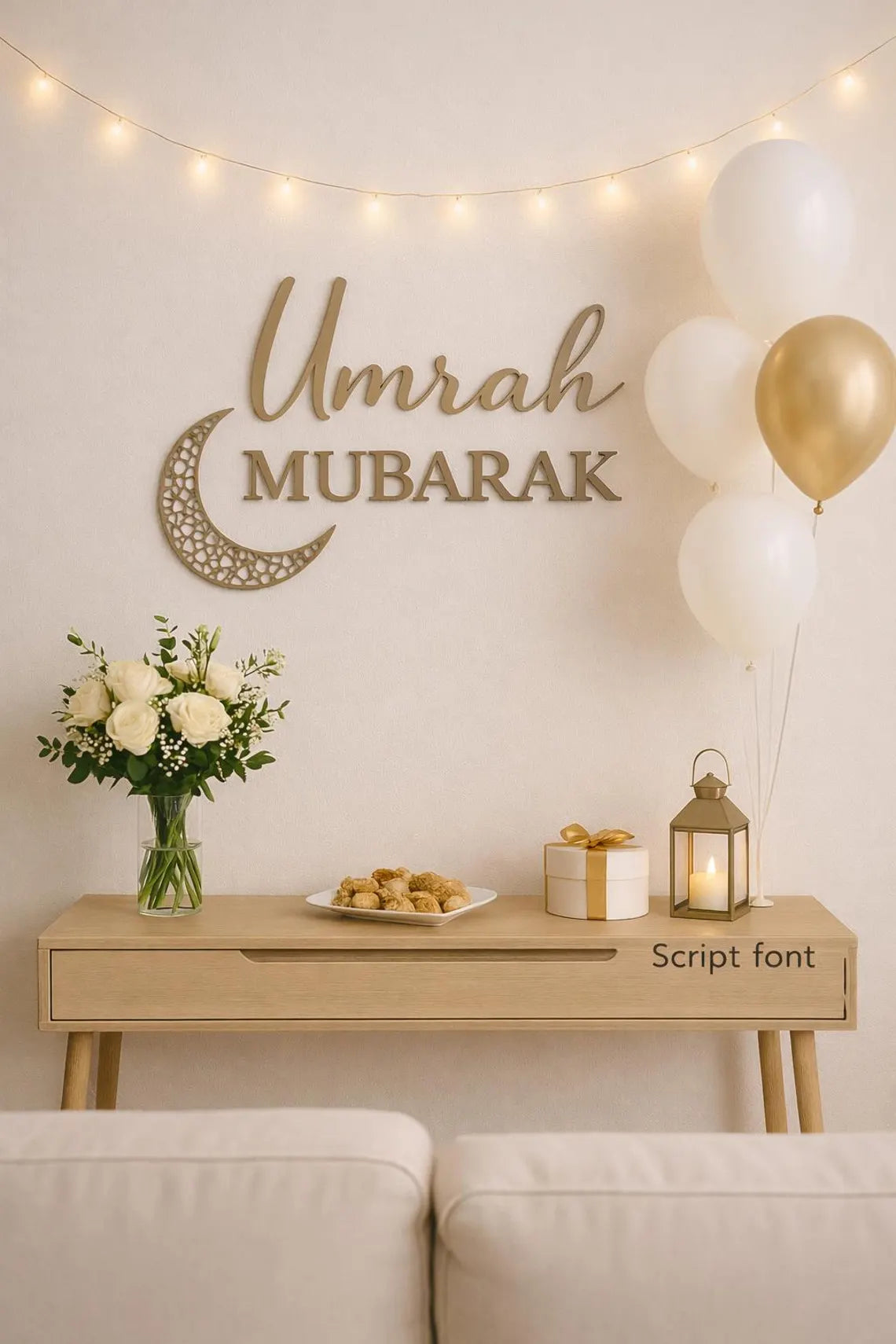 Umrah Mubarak Wall Art | 3D Printed Islamic Home Decor | Umrah Gift | Crescent Moon Muslim Sign for Hajj or Ramadan