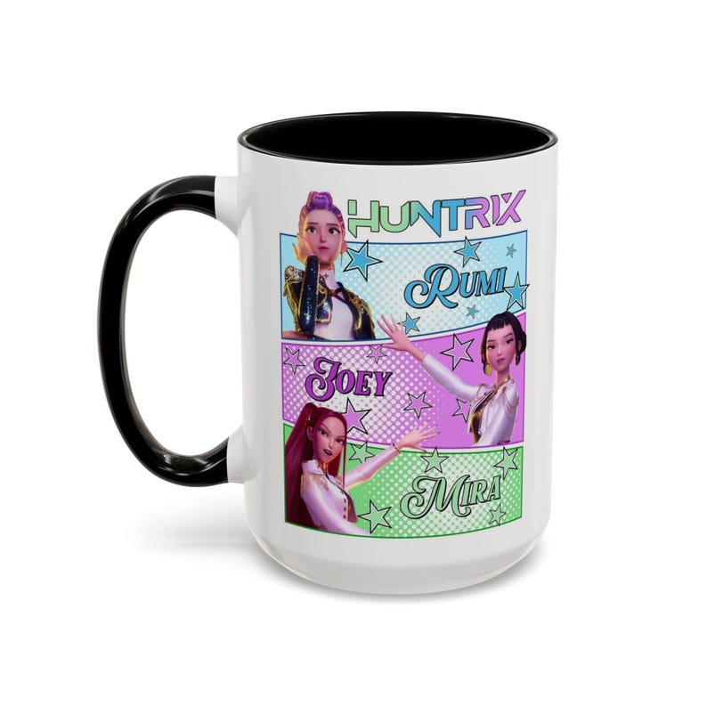 Huntrix Kpop Demon Hunters Inspired Coffee Mug, Rumi Zoey Mira Design, Gift for Kpop Fans Unique Mug, Ceramic Mug, Tea Cup