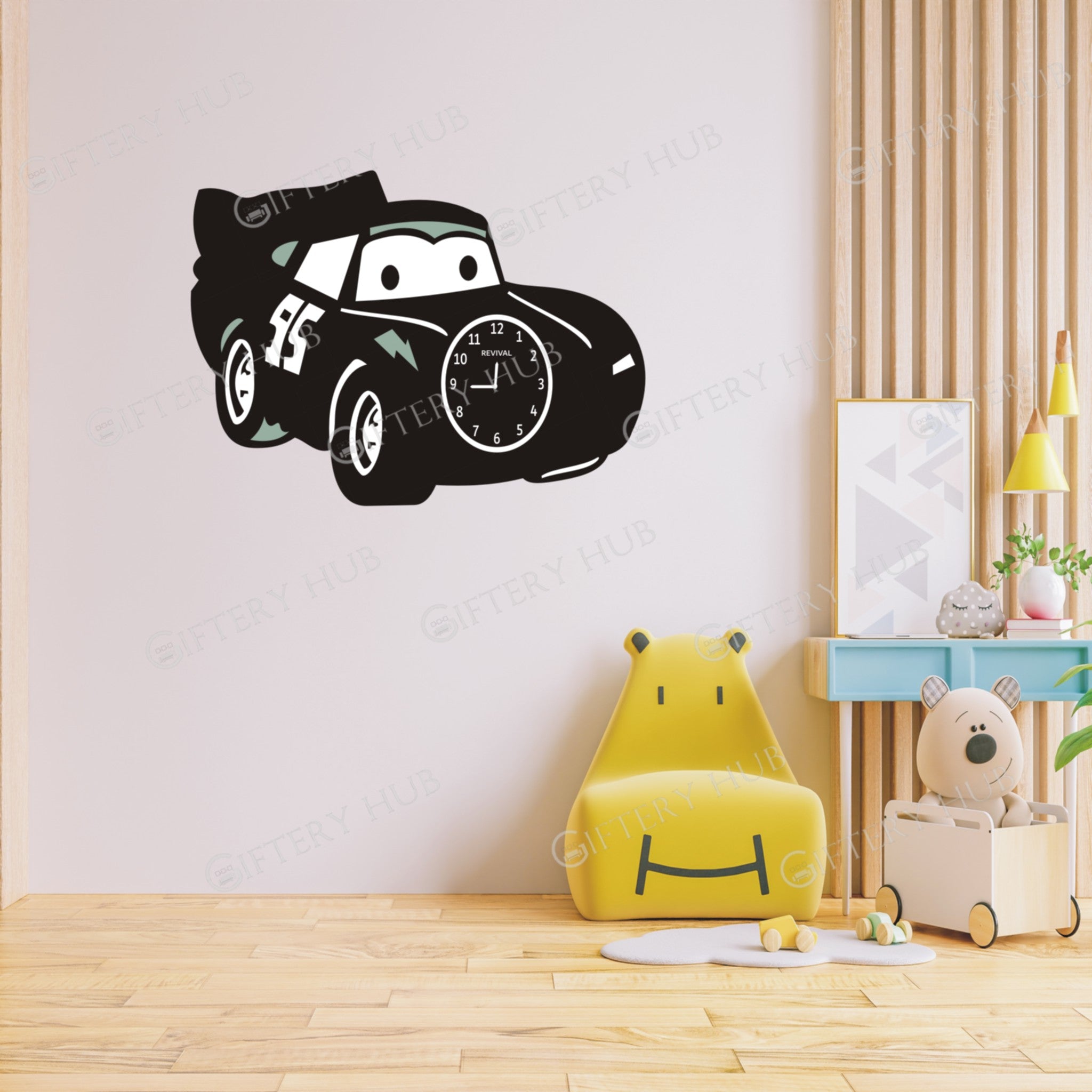 3D Wooden Car Wall Clock for Home Decor